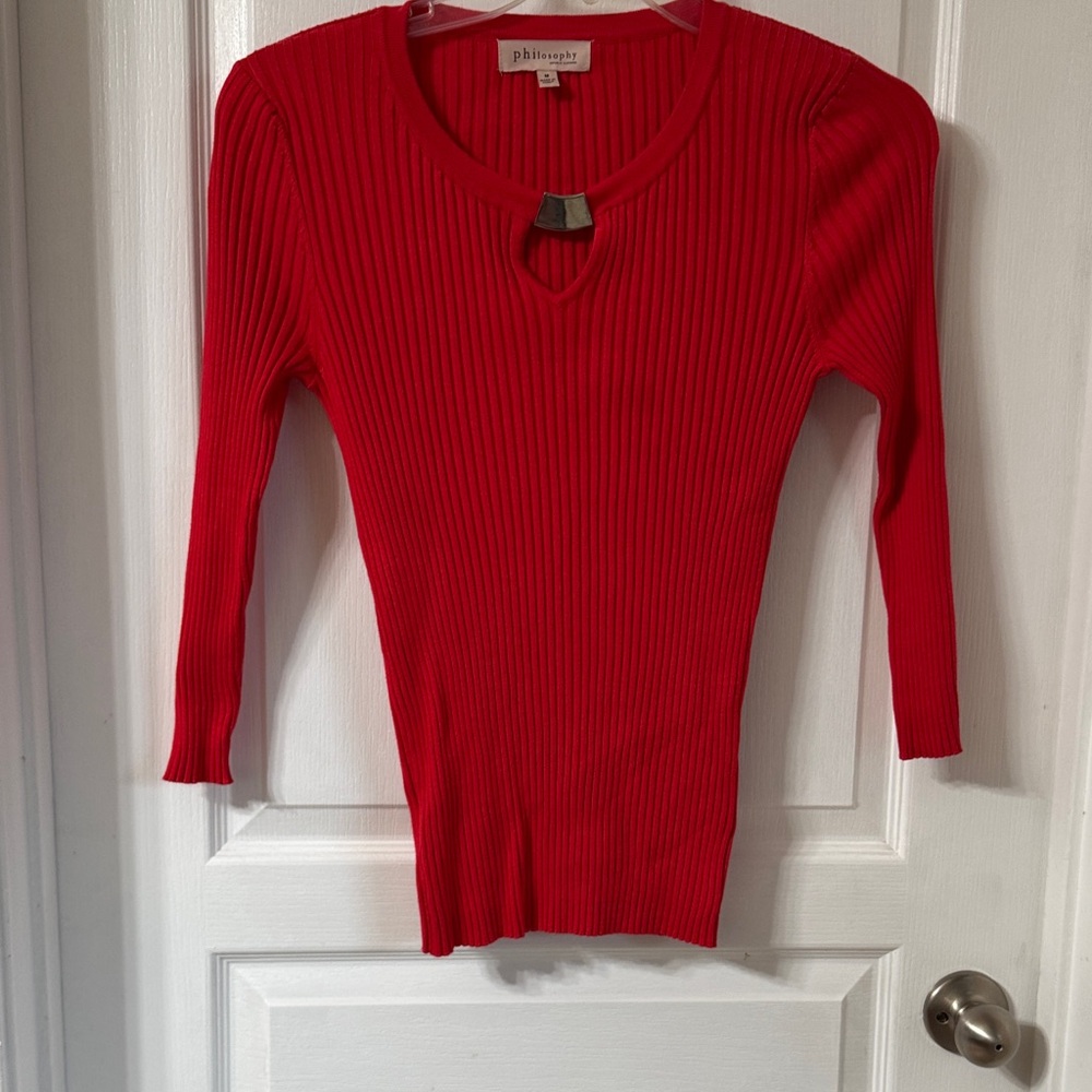 Philosophy Vibrant Red Ribbed Knit Top - Picture 4 of 7